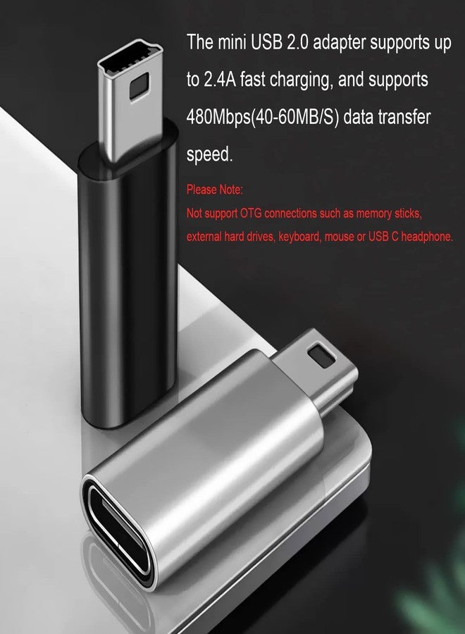 AreMe Mini USB 2.0 to USB C Adapter (4 Pack), USB Type C Female to Mini USB Male Converter Connector for Digital Camera, MP3 Players, Dash Cam, GPS Receiver and More (Black+Silver) - Image 3